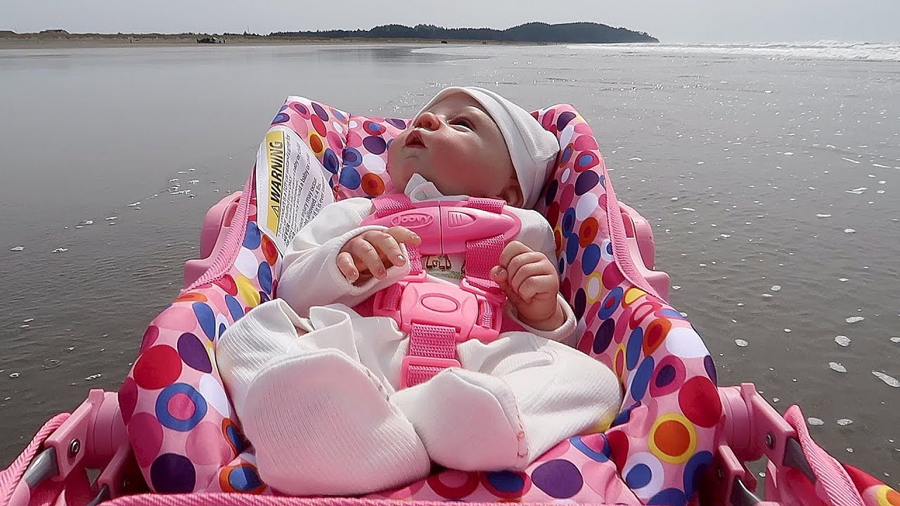 Reborn Baby Doll Goes to the Beach in Joovy Stroller and Car Seat