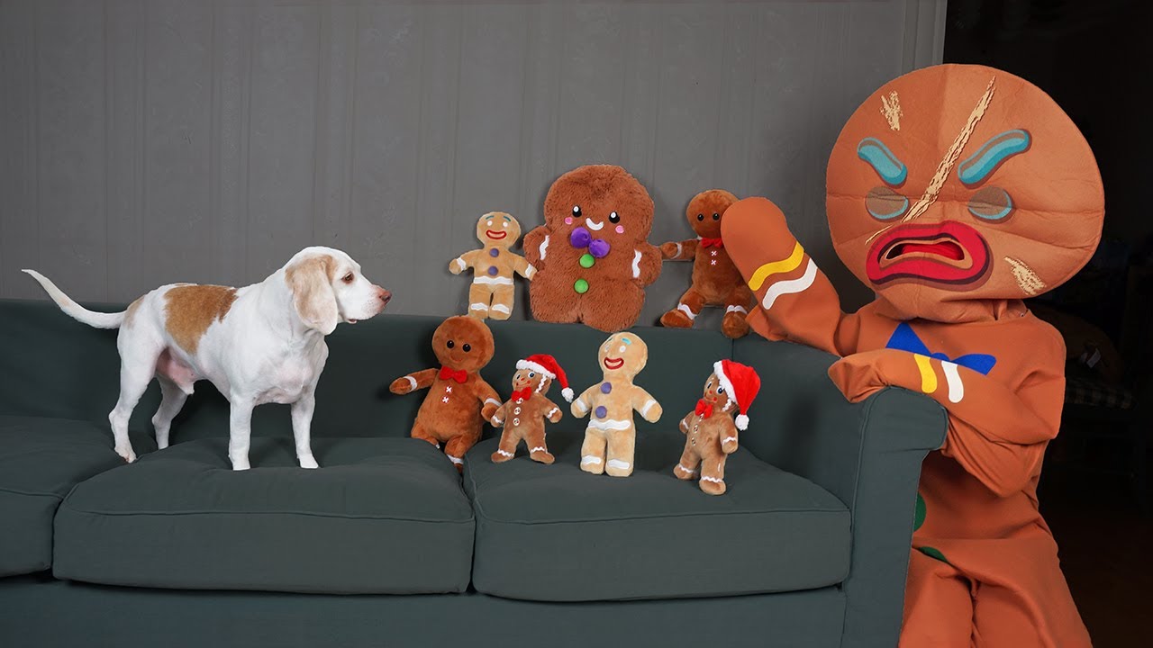 Dog vs Gingerbread Man Army Prank: Funny Dogs Maymo & Potpie Christmas Pranks